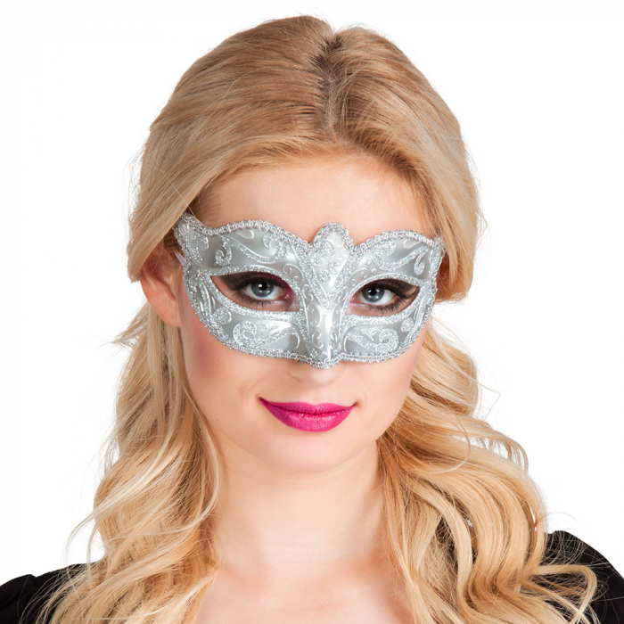 Venetiaans masker Felina zilver - Willaert, verkleedkledij, carnavalkledij, carnavaloutfit, feestkledij, masker, venetiaanse maskers, oogmasker, loupe, Venetiaans bal, gemaskerd bal, bal masque, gemaskerd feest